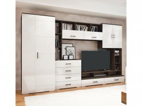 Стенка Коста МДФ (дуб венге/белый глянец) в Белой Горе - belaya-gora.mebel-nsk.ru | фото