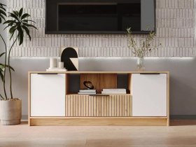 Тумба под ТВ  ТМ-001 Ивис (дуб крафт золотой/белый) в Белой Горе - belaya-gora.mebel-nsk.ru | фото